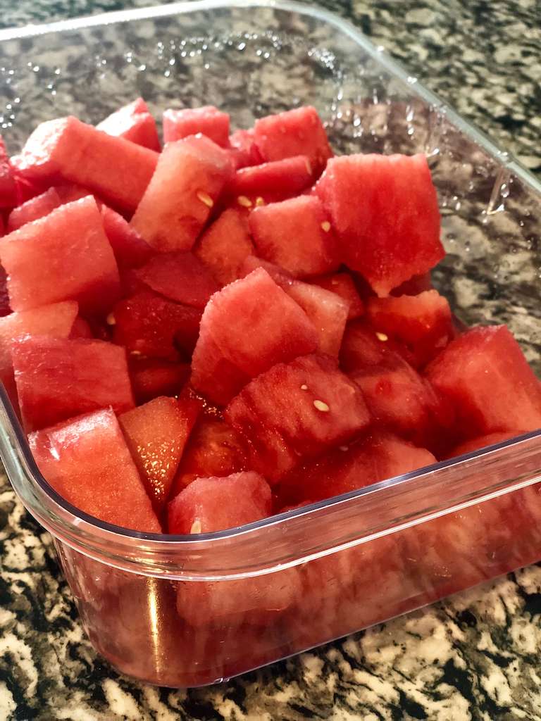 watermelon cubes in a plastic container