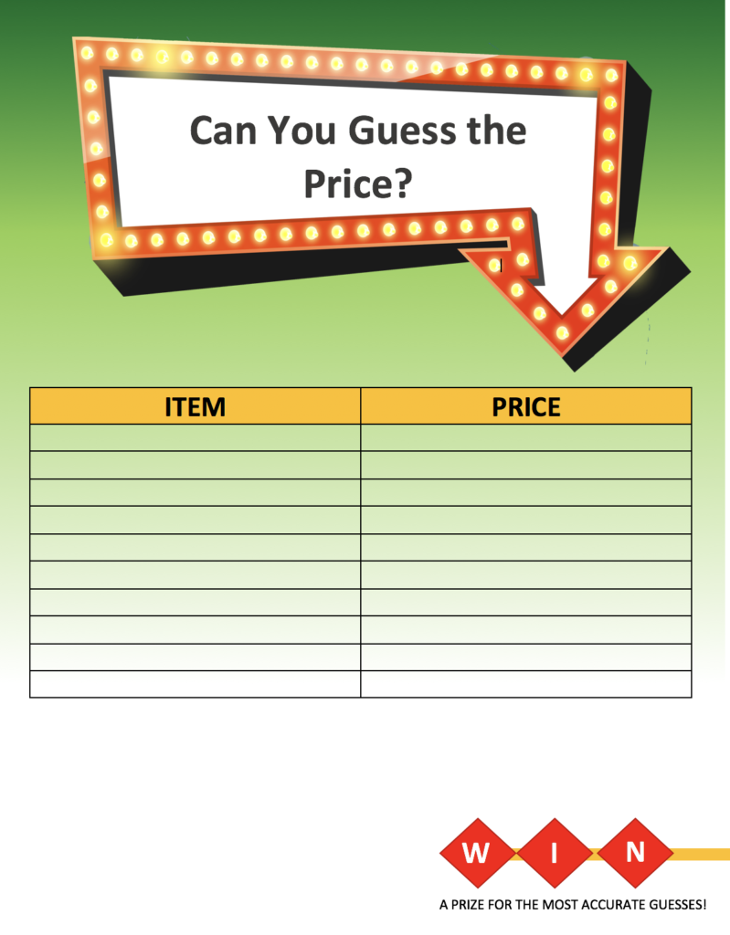 Price is Right housewarming game template