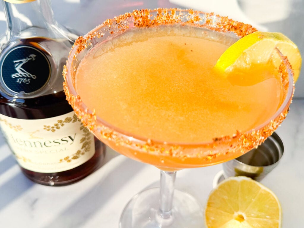 close up photo of a hennessy margarita