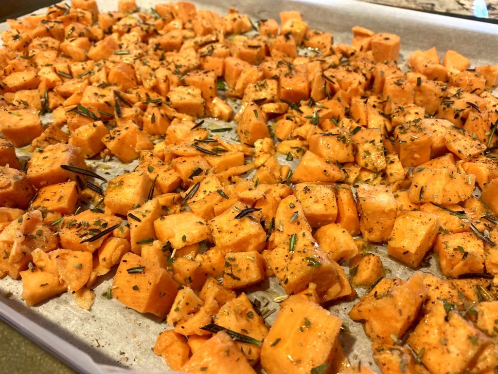 roasted rosemary nutmeg sweet potatoes