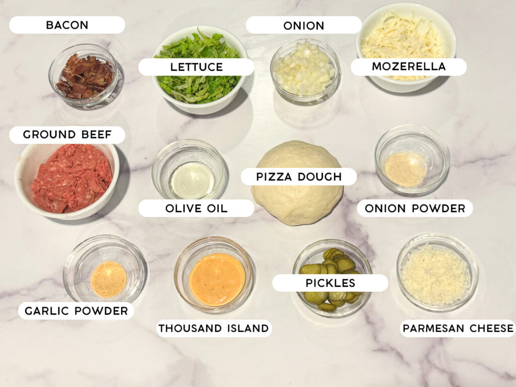 photo of cheeseburger pizza ingredients