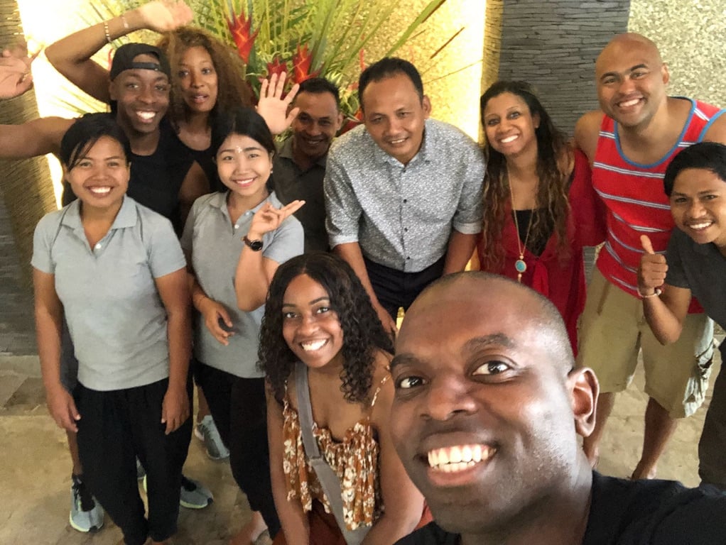 group photo of staff and guests at Manipura estate in Ubud Bali