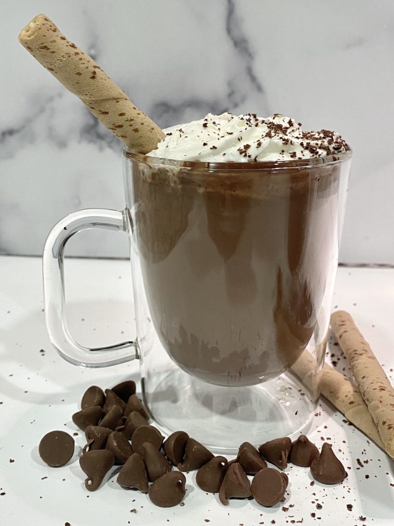 Photo of a Baileys Hot Chocolate in a glass mug