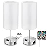 Set of 2 Touch Control Table Lamp White, 3-Way Dimmable Nightstand Lamps with 2 USB Ports & AC