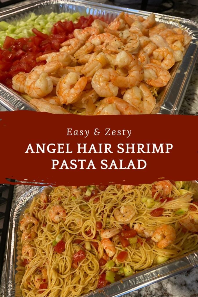 Pinterest Pin for Shrimp Pasta Salad by Elicit Folio