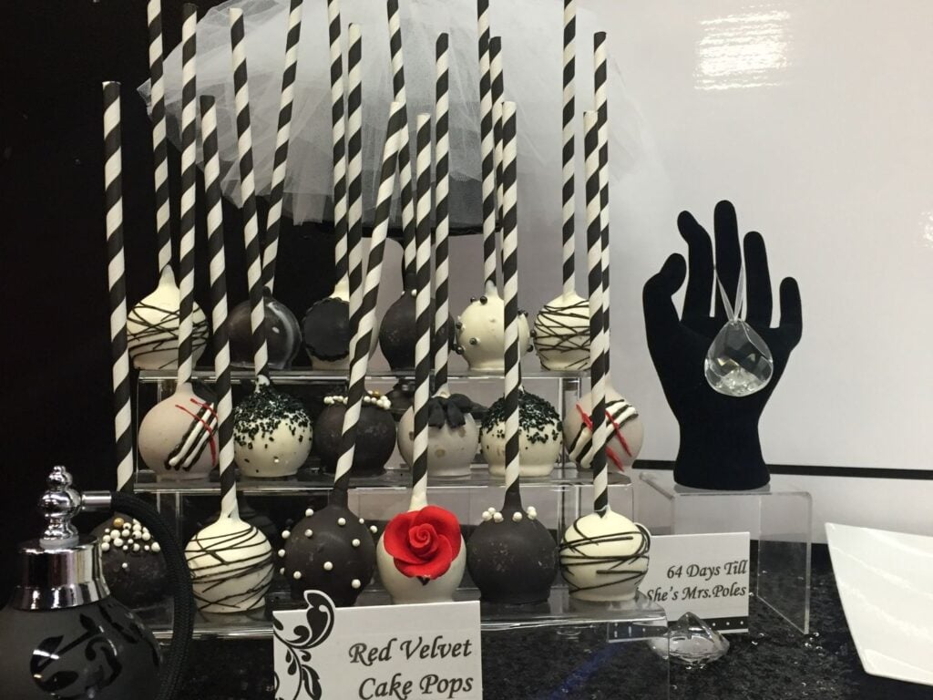 Photo of black and white and designer themed cake pops