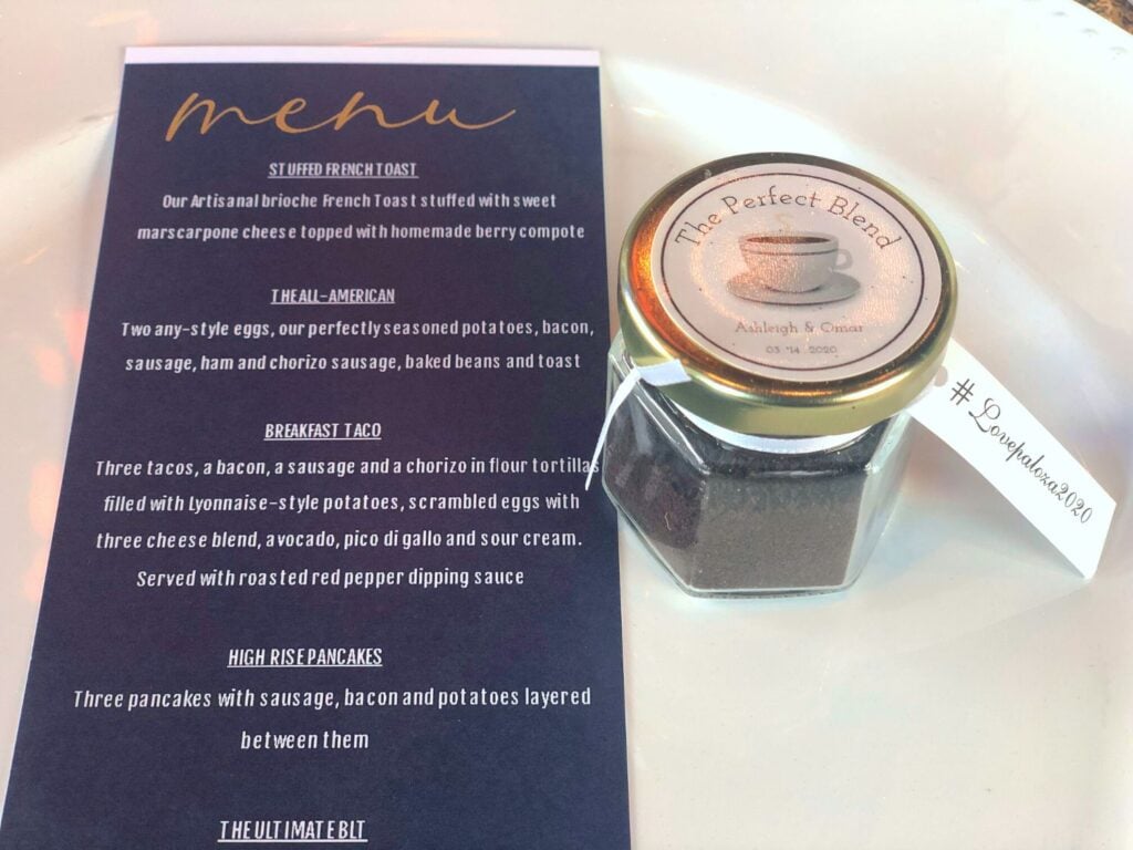 Photo of Bridal Shower Menu and Coffee favor