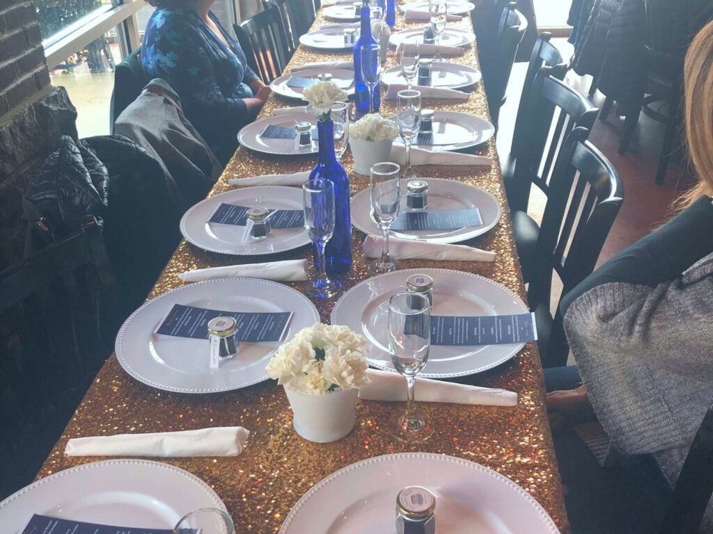 Photo of bridal shower setup in a restaurant