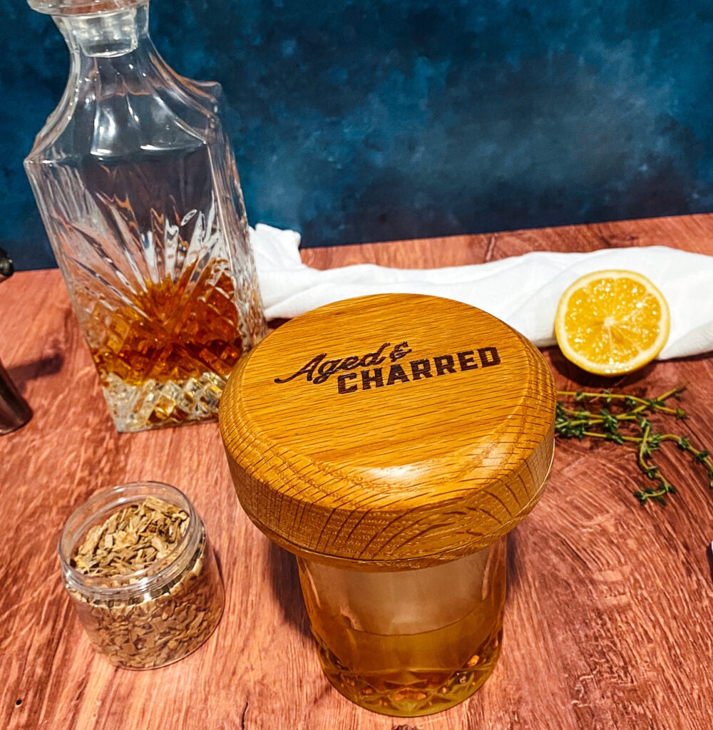 Aged & Charred Cocktail Smoker Kit with bourbon & fresh ingredients Photo by Elicit Folio