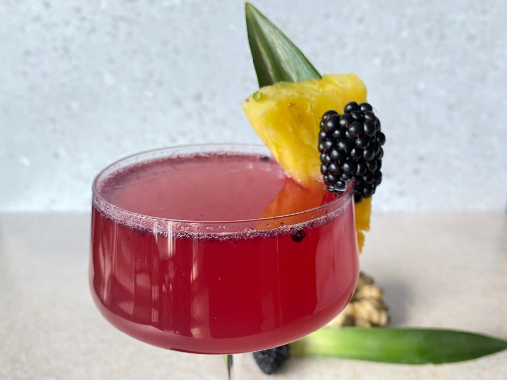 Photo of blackberry ginger pineapple mocktail