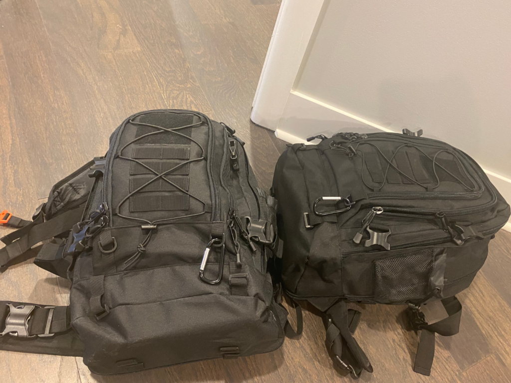 Photo of two different emergency to go bags bug out bags