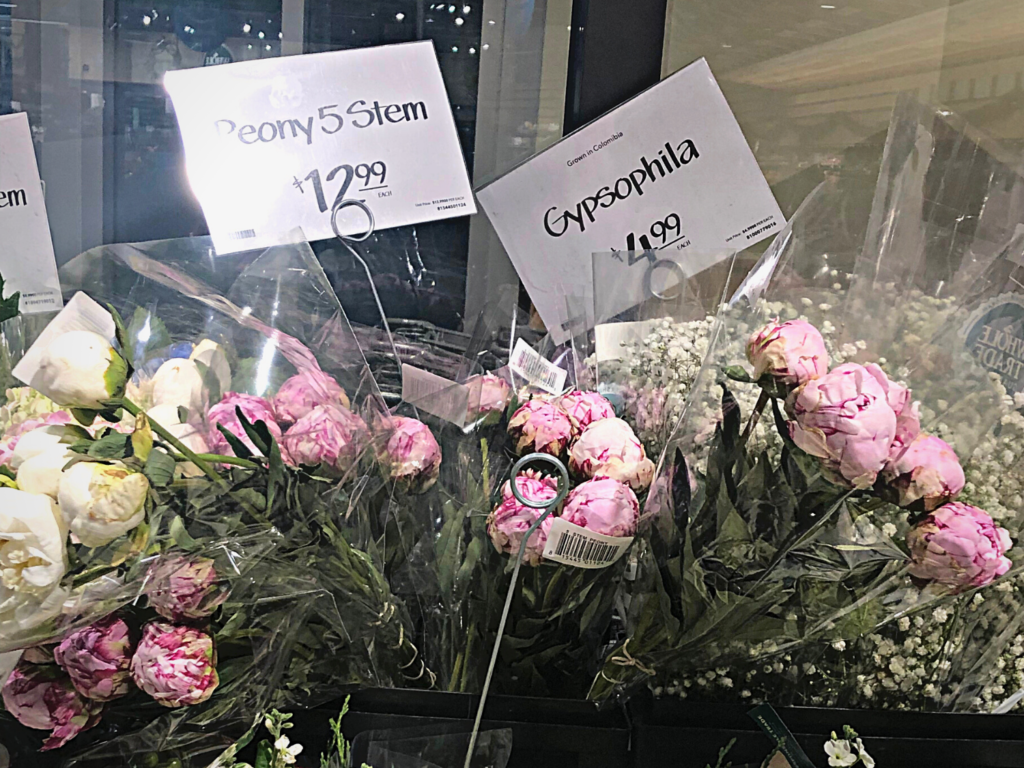 photo of peonies in trader joe's
