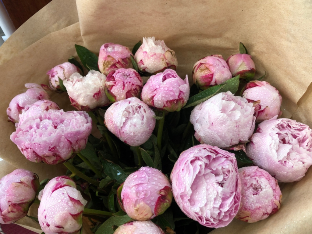 photo of peonies flowers in a bag