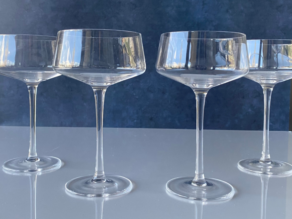 Photo of a coupe glass from Amazon for blackberry ginger mocktail recipe