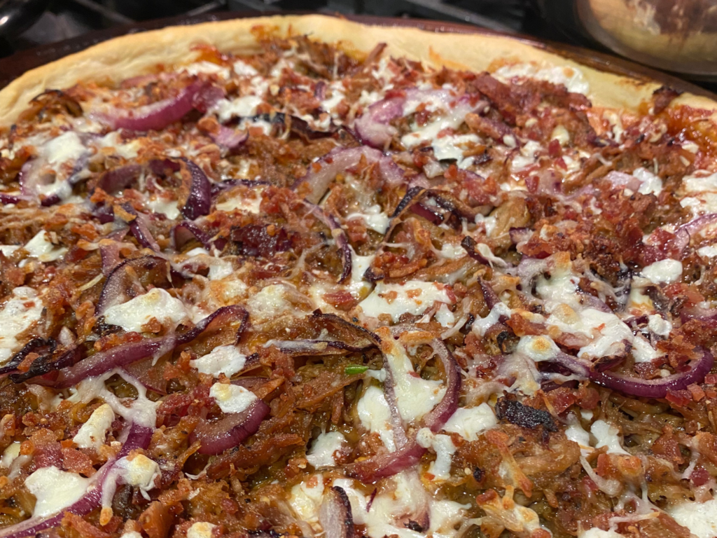 Photo of baked BBQ chicken pizza