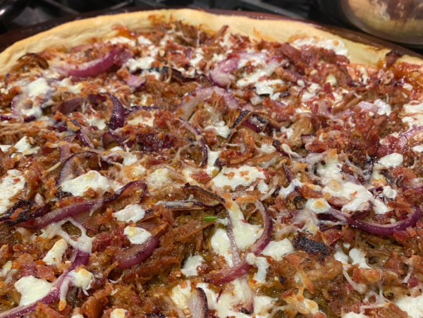 Photo of baked BBQ chicken pizza