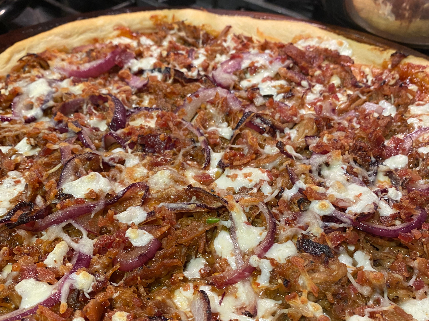 Photo of baked BBQ chicken pizza