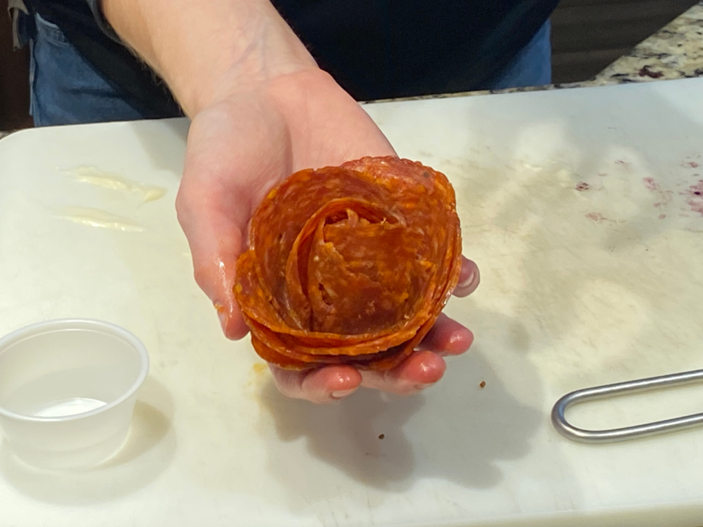 photo of a salami rose for a charcuterie board