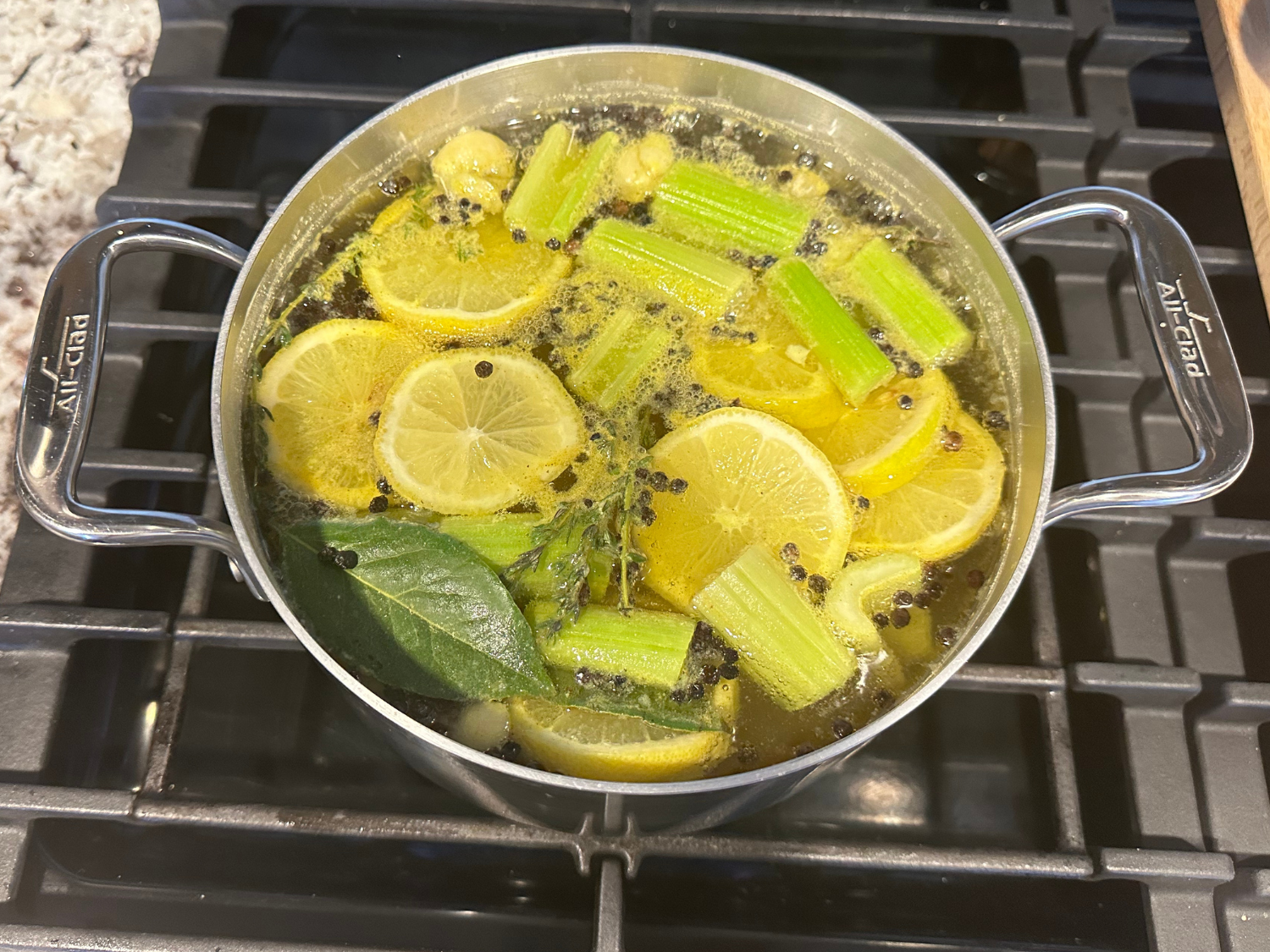 Photo of chicken or turkey brine mixture in a pot