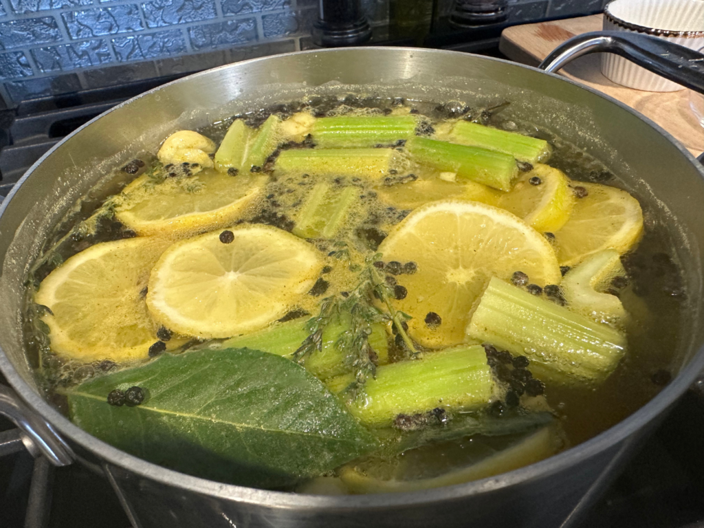 Photo of chicken or turkey brine mixture in a pot