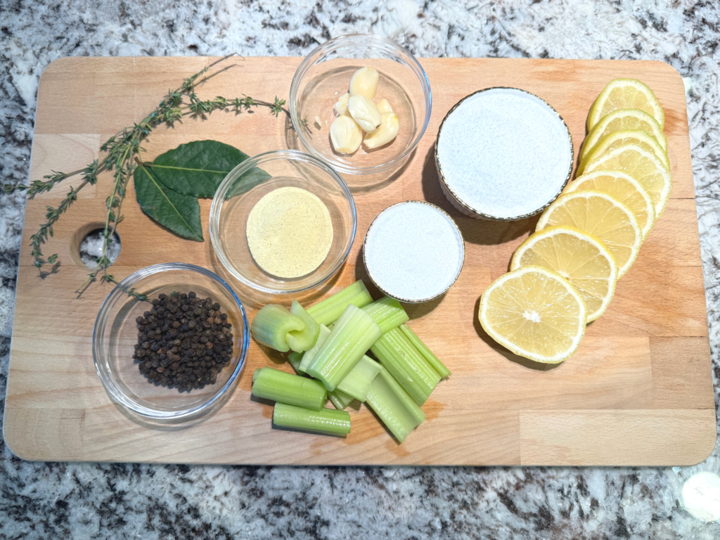 Photo of brine ingredients on a cutting board