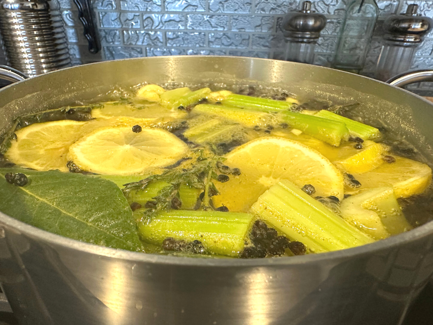 Photo of chicken or turkey brine mixture in a pot