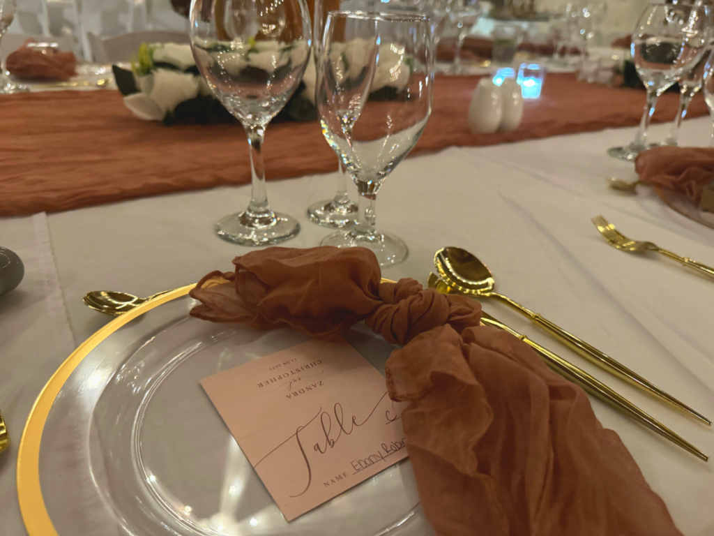 photo of guest table setting at destination wedding at dreams flora punta cana