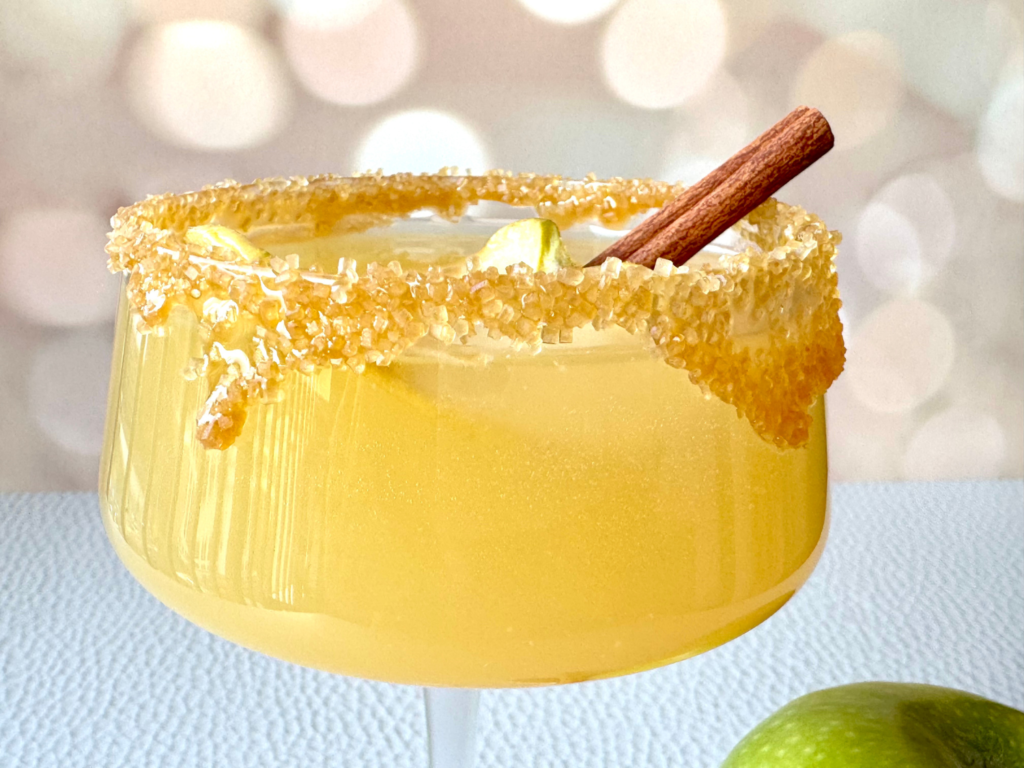 Up close photo of a caramel apple martini