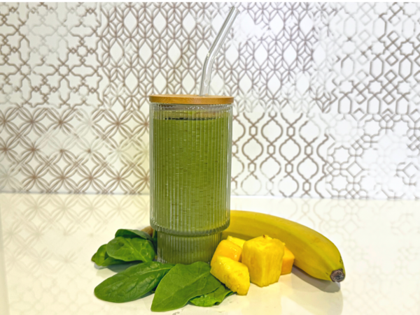 Photo of green smoothie and superfood green