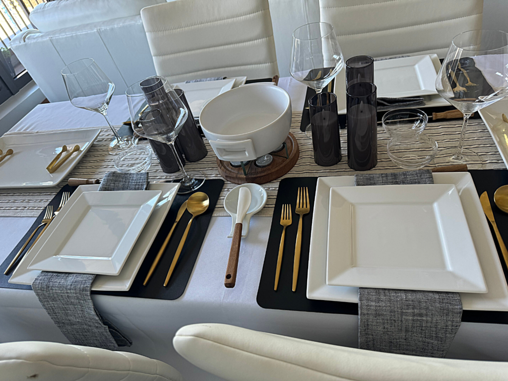 fondue set on table