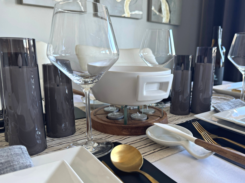 Photo of fondue pot on table