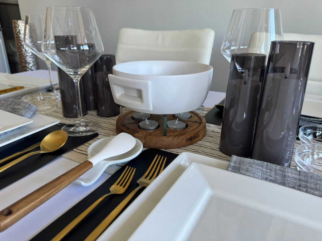 Photo of fondue pot on table 