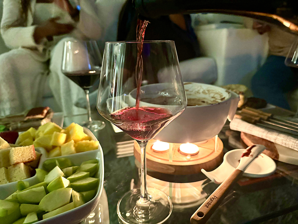 photo of wine and fondue