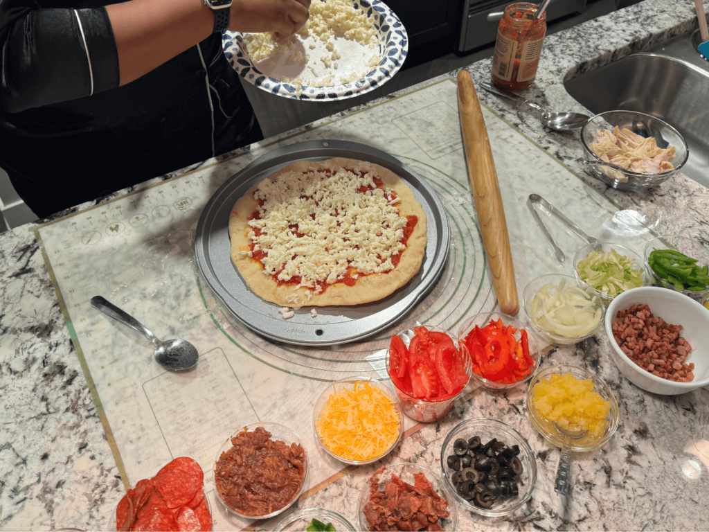 Pizza Party Toppings on a counter