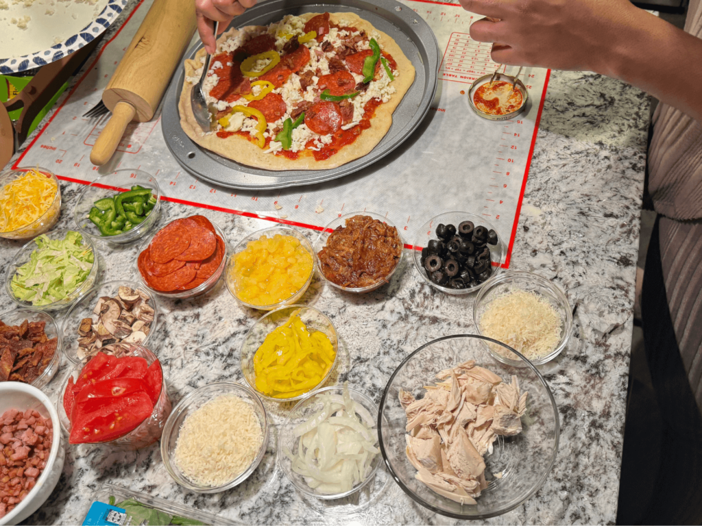 Pizza Party Toppings on a counter