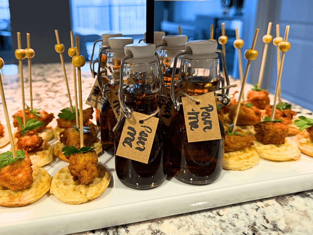 photo of mini bottles of syrup for girls day brunch appetizer