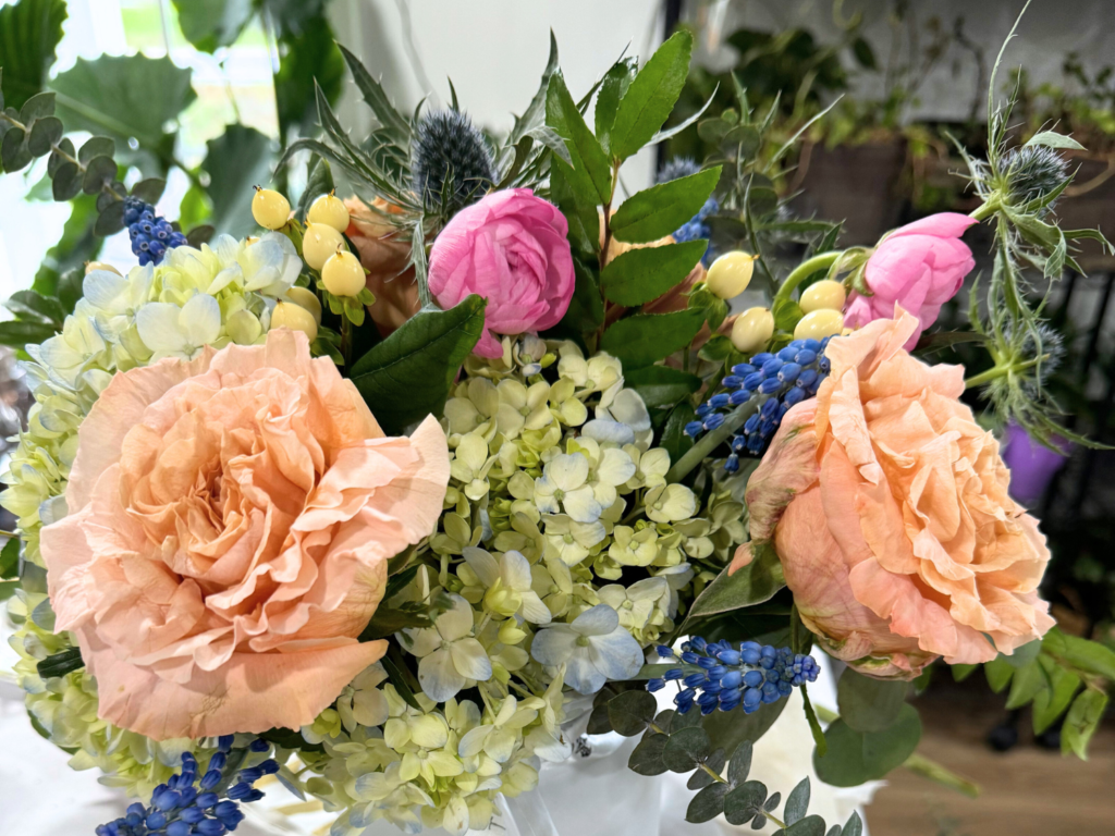 photo of bouquet and girls day brunch