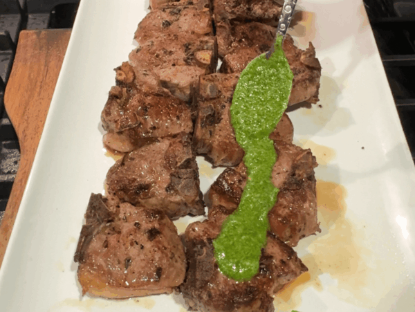 Photo of seared lamb chops with mint sauce