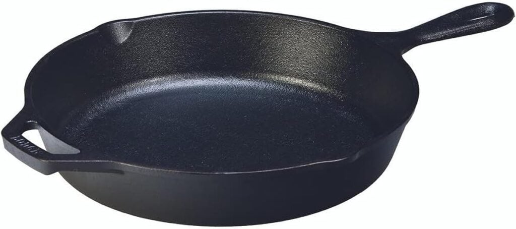 Photo of a cast iron pan used to pan sear lamb chops