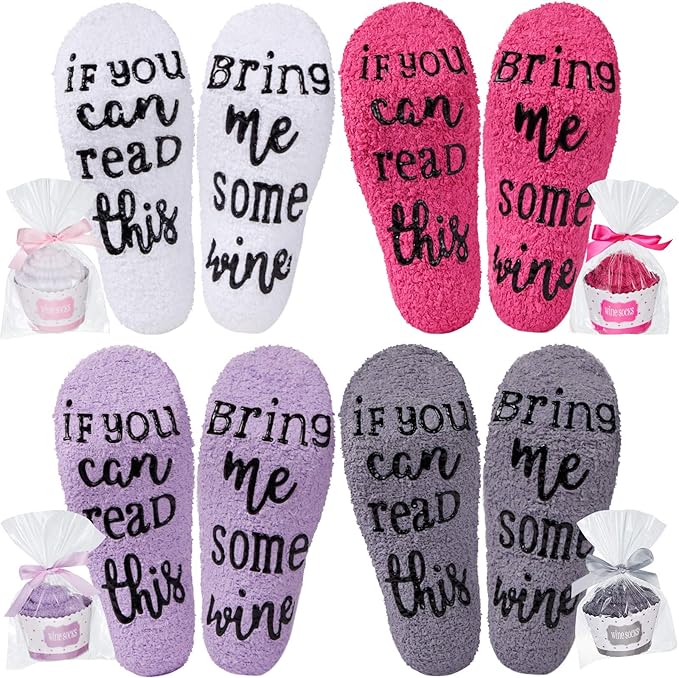 photo of wine socks that say "If you can read this, bring me wine"