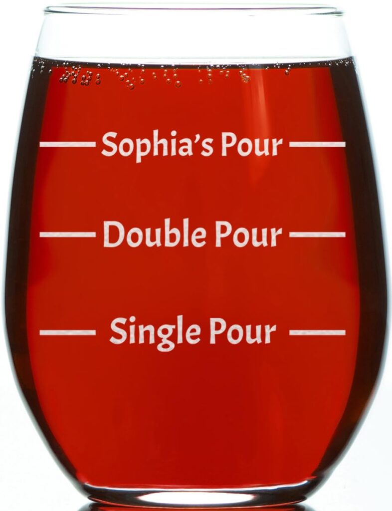 photo of a personalized stemless wine glass