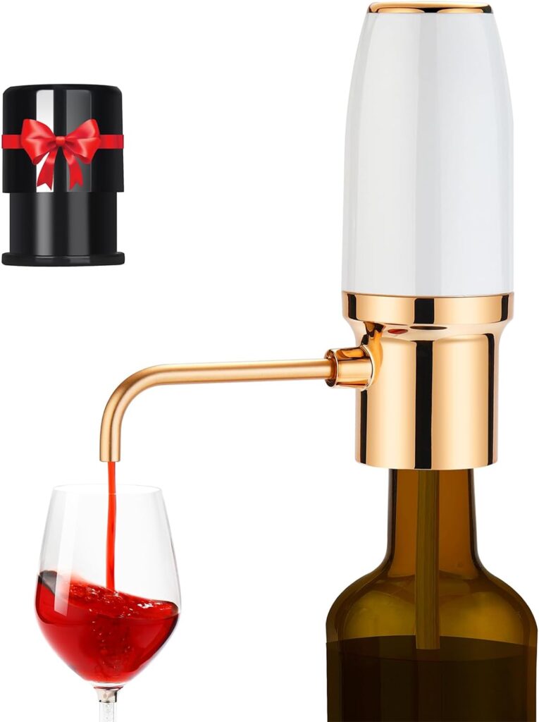 Photo of a white and gold Electric Wine Aerator Pourer with Stopper