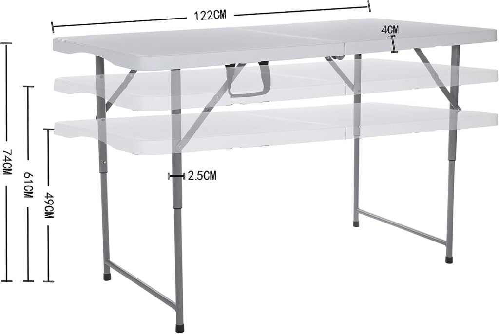 Folding Table 4-Foot Portable Plastic Folding Semi Practical Table Small Indoor and Outdoor