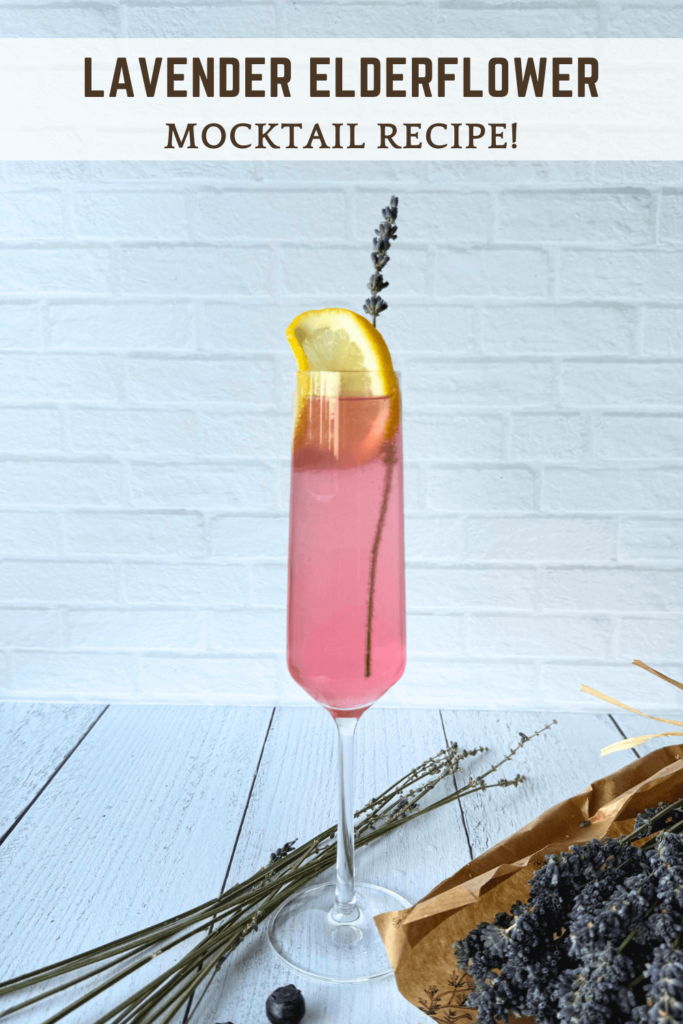 Pinterest Pin for an Easy Lavender Elderflower Mocktail Recipe