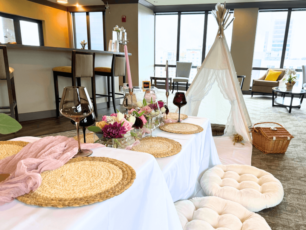 photo of tent at wine and charcuterie party