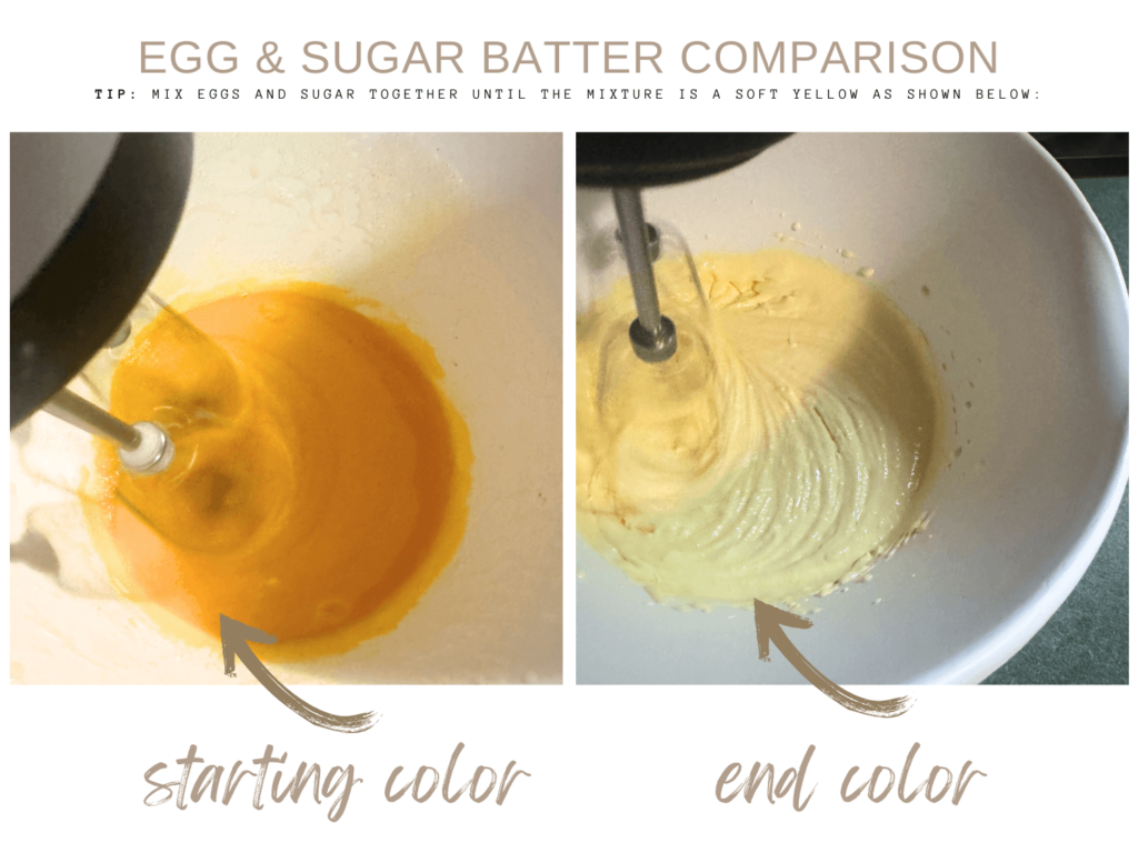 before and after color of eggs and sugar mixture
