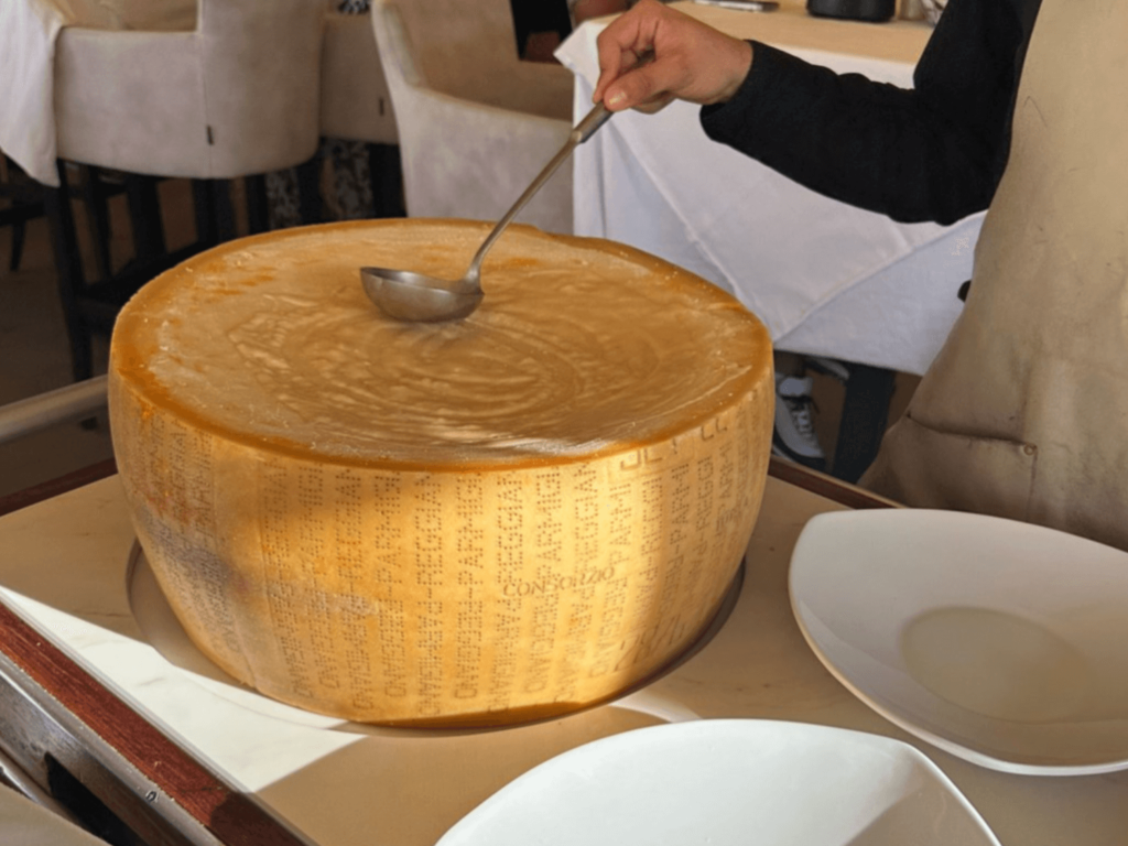 Gianni's is an elegant Italian restaurant in Aruba. This is a photo of a cheese wheel there. 