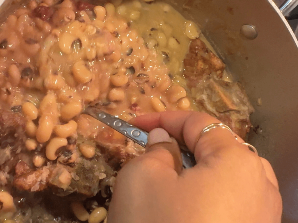 Photo of black eyed peas being cooked in a pot