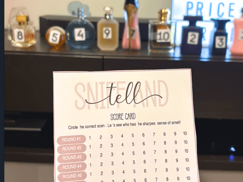 Sniff and tell perfume party setup