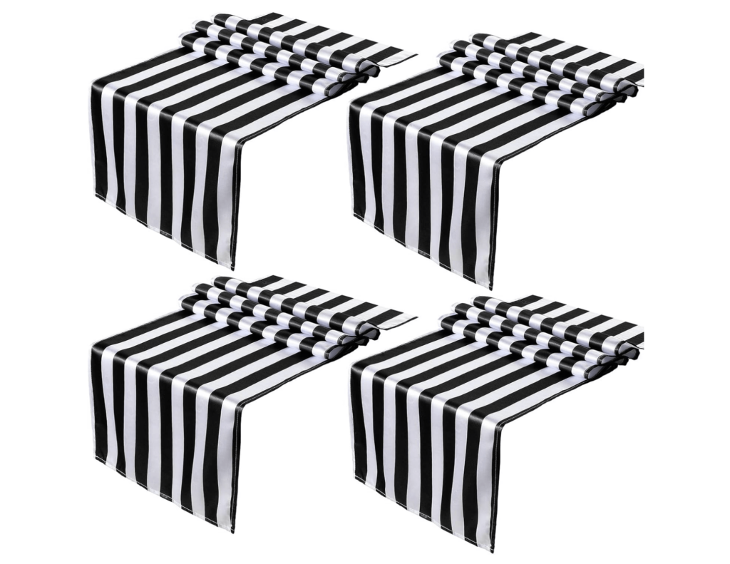 black and white stripped table runners